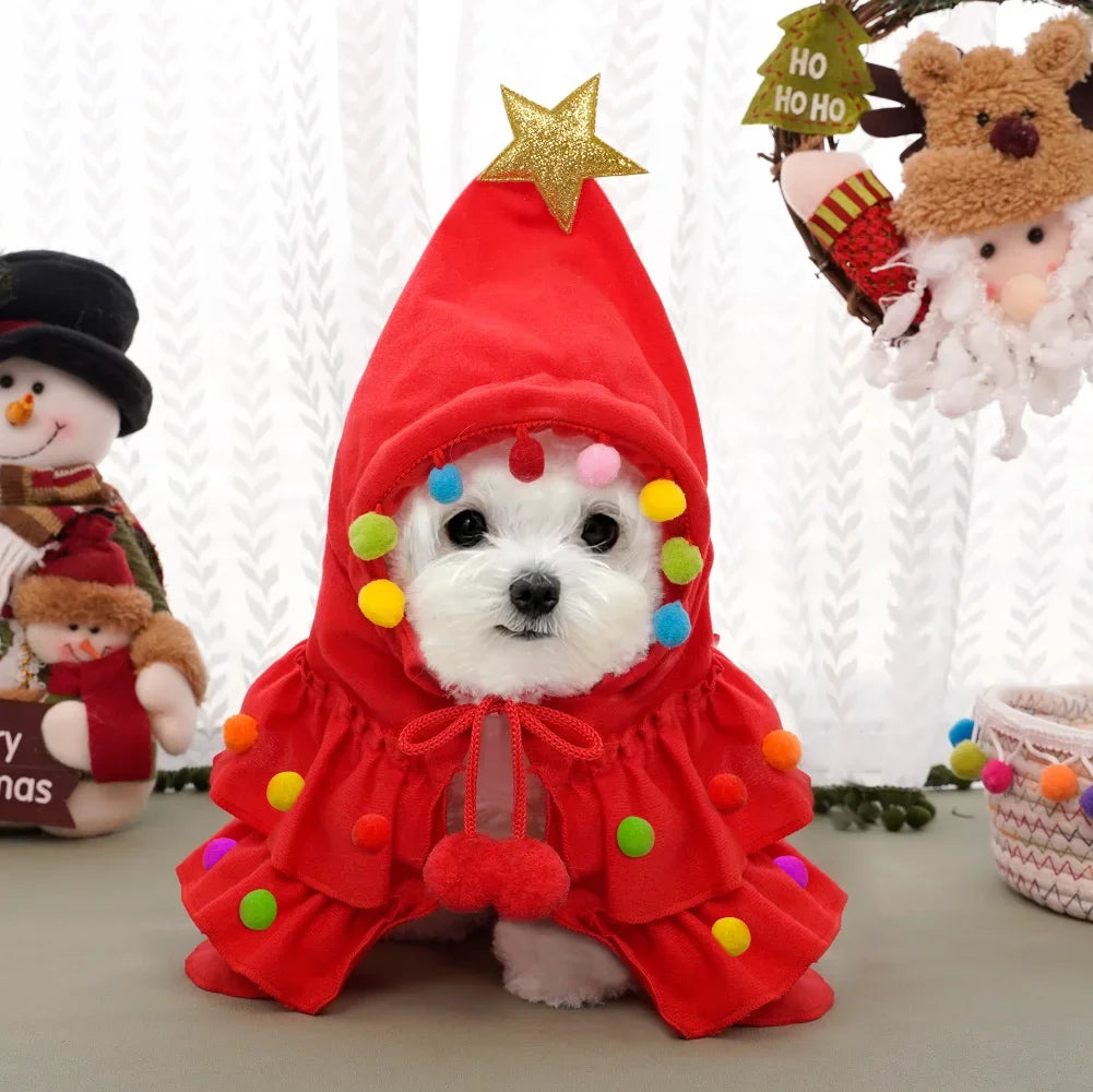Red version of the Christmas pup cloak