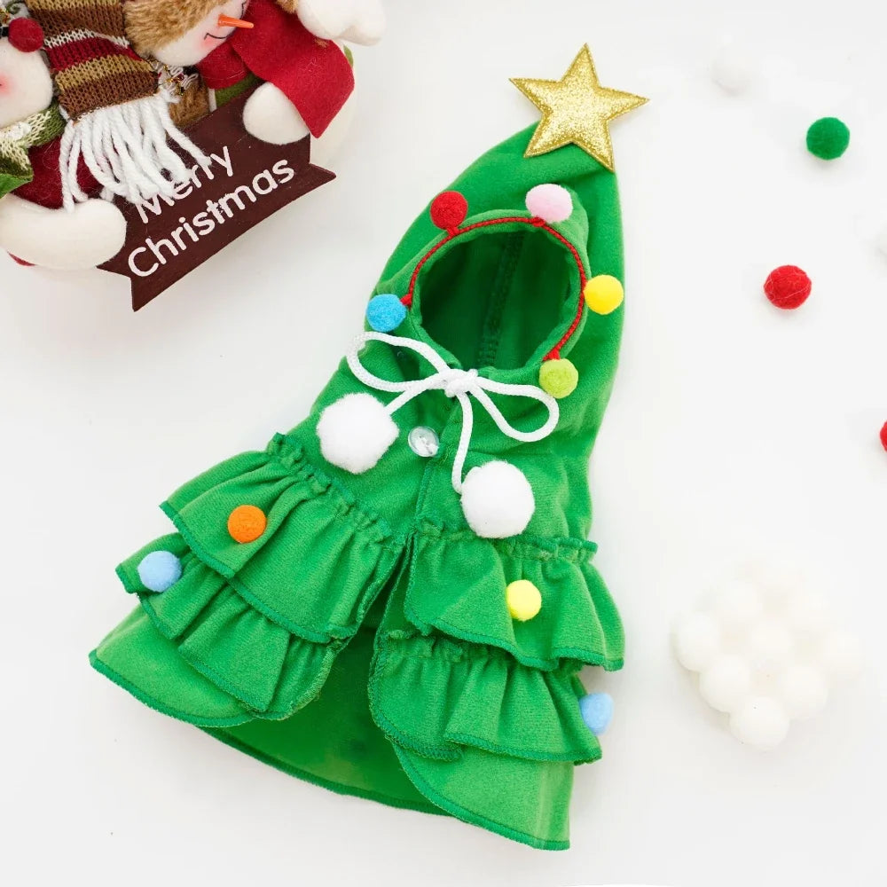 Green Christmas tree pup cloak laid flat